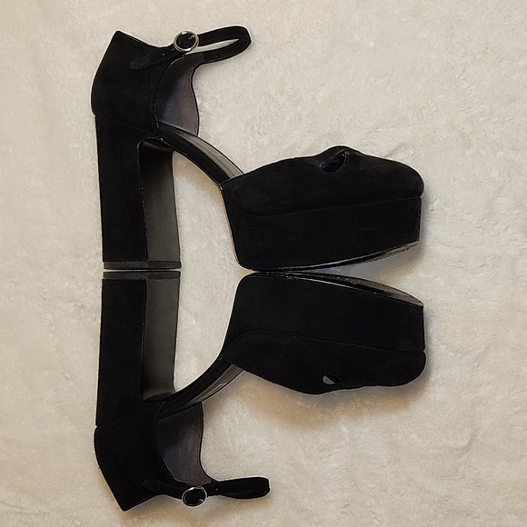 MarcJacobs Chunky Platform Heels Black Suede  Steam Punk  Size 8.5 - Picture 9 of 16